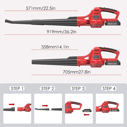 Cordless Leaf Blower, 20V Lightweight Electric Blower with Battery and Charger, Portable Handheld Power Leaf Blower with 2-Speed Control for Lawn Care