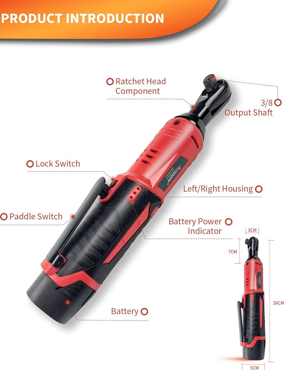 AOBEN Cordless Electric Ratchet Wrench Set, 3/8" 12V Power Ratchet Tool Kit With 2 Packs 2000mAh Lithium-Ion Battery And Charger
