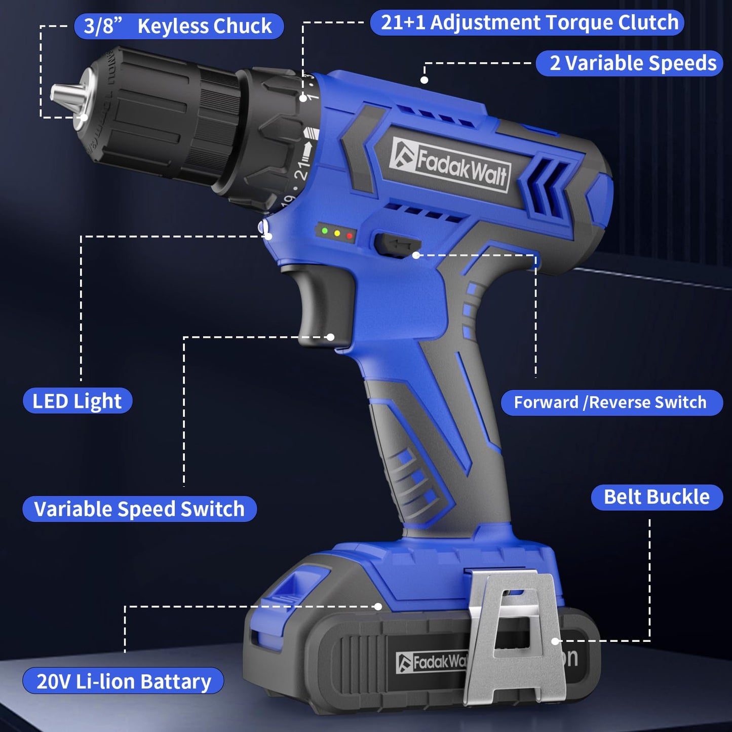 Cordless Drill Set,12V Power Drill Set with Battery and Charger, Electric Driver/Drill Bits, 3/8'' Keyless Chuck,21+1 Torque Setting, 180 inch-lbs, with LED Electric Drill Set (Green)