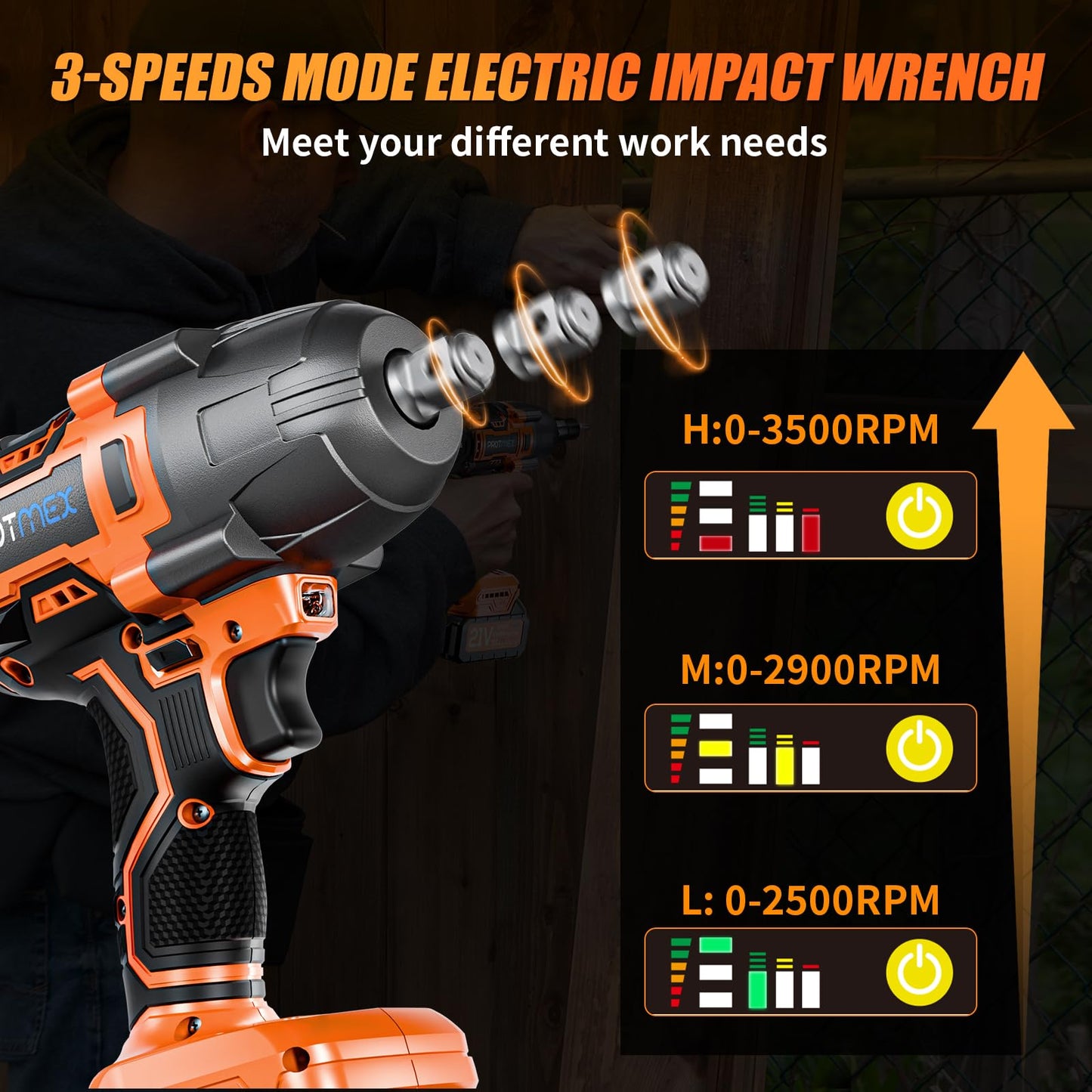 Cordless Impact Wrench, 900Ft-lbs (1200N.m) 1/2" Brushless Impact Gun, 21V High Torque Power Impact Driver, 2x4.0Ah Batteries Electric Impact Motor Variable Speeds for Car/Truck RV/Mower