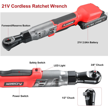 AOBEN Cordless Electric Ratchet Wrench Set, 3/8" 12V Power Ratchet Tool Kit With 2 Packs 2000mAh Lithium-Ion Battery And Charger