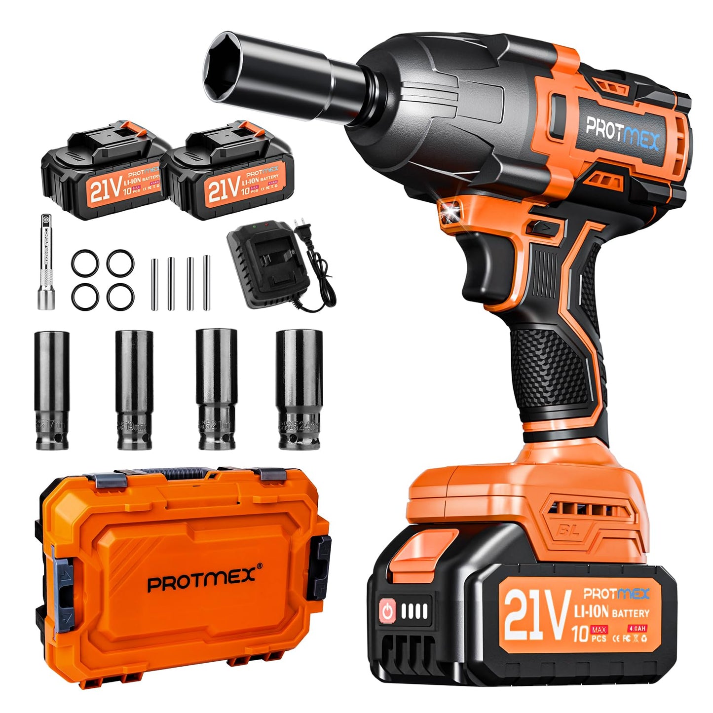 Cordless Impact Wrench, 900Ft-lbs (1200N.m) 1/2" Brushless Impact Gun, 21V High Torque Power Impact Driver, 2x4.0Ah Batteries Electric Impact Motor Variable Speeds for Car/Truck RV/Mower