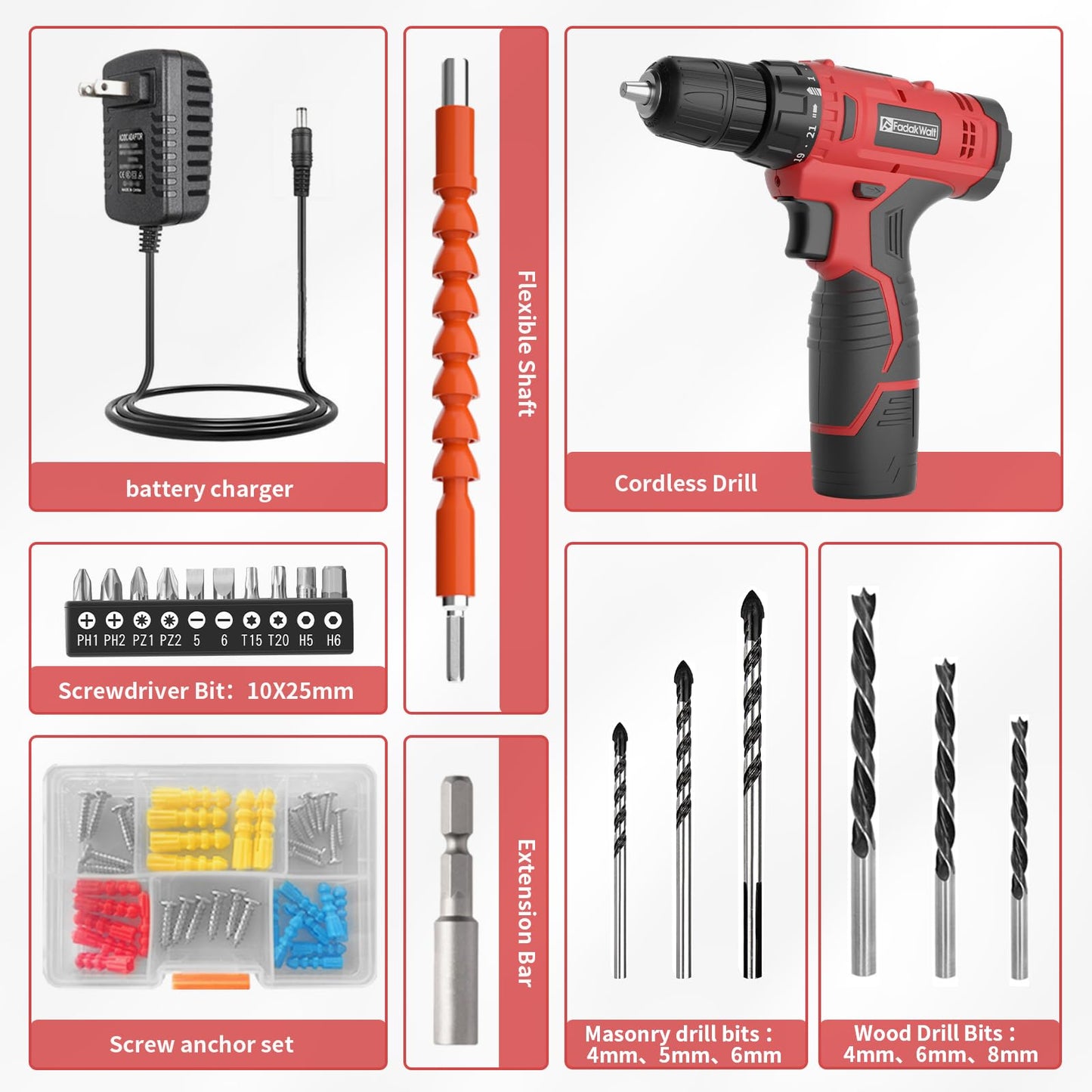 Cordless Drill Set,12V Power Drill Set with Battery and Charger, Electric Driver/Drill Bits, 3/8'' Keyless Chuck,21+1 Torque Setting, 180 inch-lbs, with LED Electric Drill Set (Green)