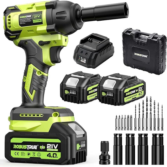 Cordless Impact Wrench, 406Ft-lbs (550N.m) Brushless 1/2 inch Impact Wrench, 2800RPM High Torque Impact Gun, 2x 4.0Ah Battery, Charger, 4 Sockets, Electric Impact Wrench for Car Home