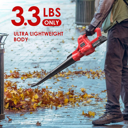 Cordless Leaf Blower, 20V Lightweight Electric Blower with Battery and Charger, Portable Handheld Power Leaf Blower with 2-Speed Control for Lawn Care