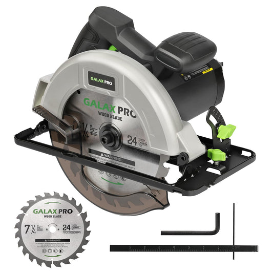 GALAX PRO 11 Amp Power Circular Saw, 6000RPM Corded Circular Saw with Adjustable Cutting Depth 2-1/2" (90°) to 1-7/8" (45°), 7-1/4 Inch Carpentry Saw Blade, Ideal for Wood, Plastic Cuts