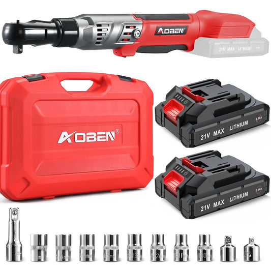 AOBEN Cordless Electric Ratchet Wrench Set, 3/8" 12V Power Ratchet Tool Kit With 2 Packs 2000mAh Lithium-Ion Battery And Charger