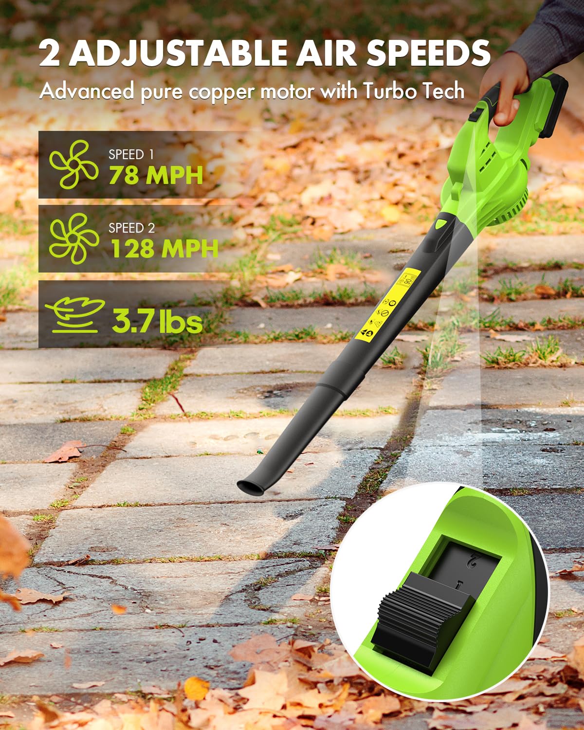 Anykit Leaf Blower, Cordless Leaf Blower with Battery and Charger, 20V Electric Leaf Blower Cordless, 2 Speed Modes, Handheld Lightweight Blower for Blowing Patio/Driveway (Green)