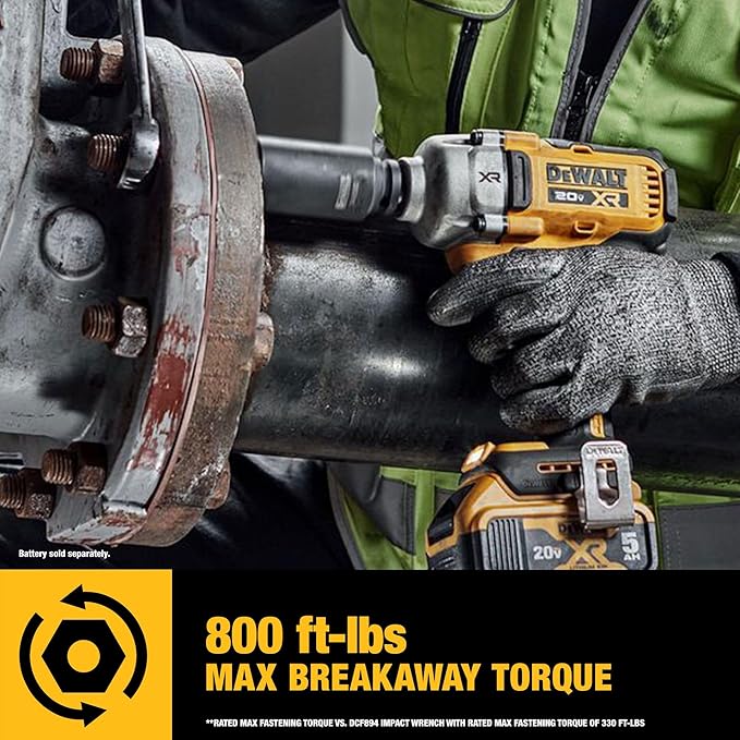 DEWALT 20V MAX Cordless Impact Wrench, 1/2' Hog Ring, Includes LED Work Light and Belt Clip, Bare Tool Only (DCF891B)